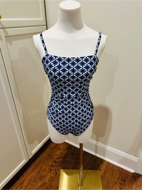 Cupshe Navy and White Floral Star Kids One-Piece Swimsuit